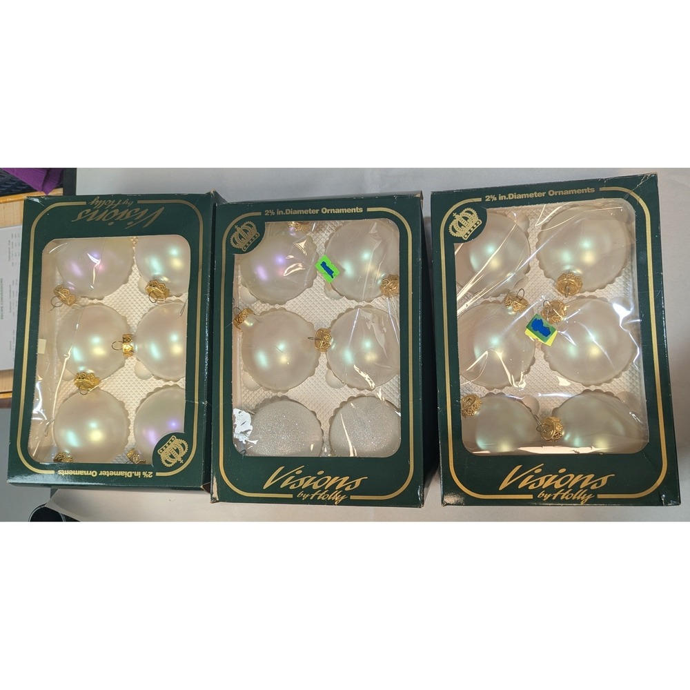 Vintage Visions by Holly Glass Ornaments Iridescent White 2 5/8" 16 Count Lot